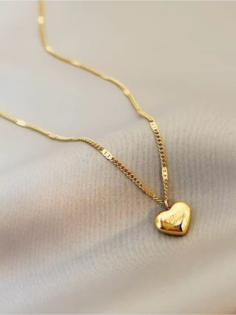 Gold Heart Pendant Necklace with Engraved Detail for Women